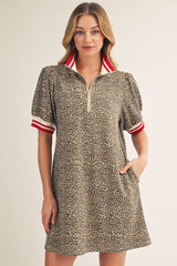 Color Band Accent Leopard Dress