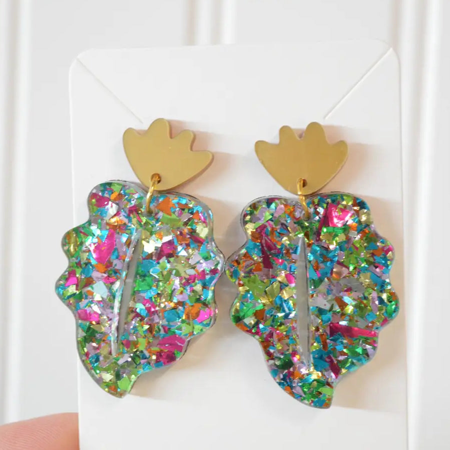 Colorful Acrylic Confetti Leaf Earrings