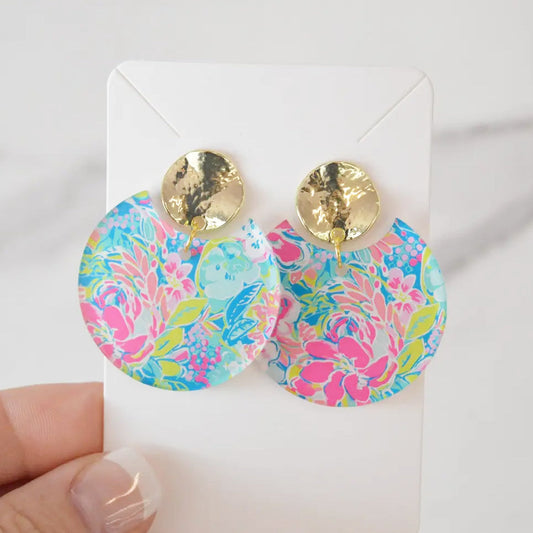Preppy Colorful Acrylic Floral Circle Earrings