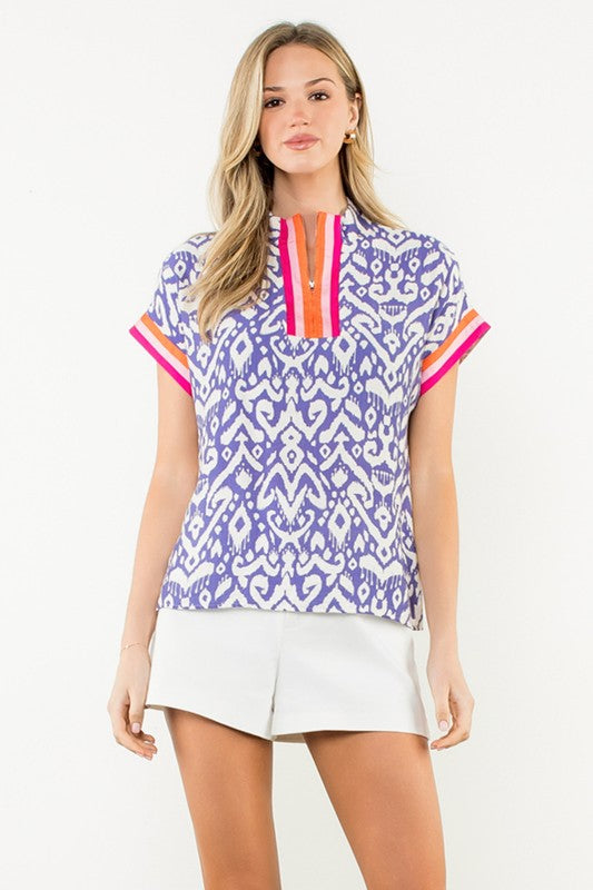 Luna Contrast Trim Zip Neck Top