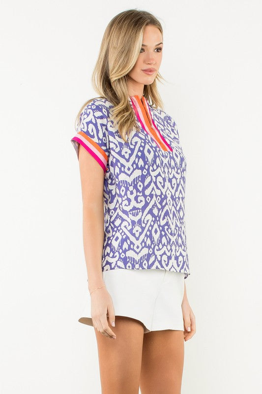 Luna Contrast Trim Zip Neck Top