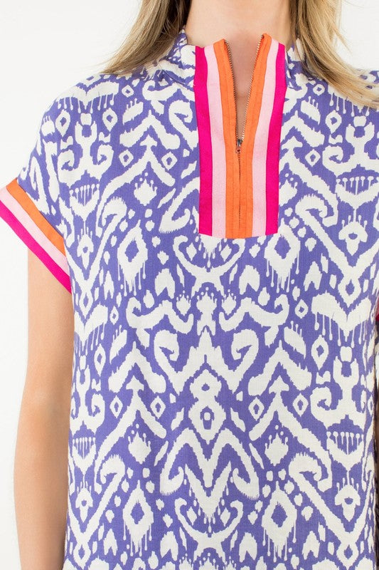 Luna Contrast Trim Zip Neck Top