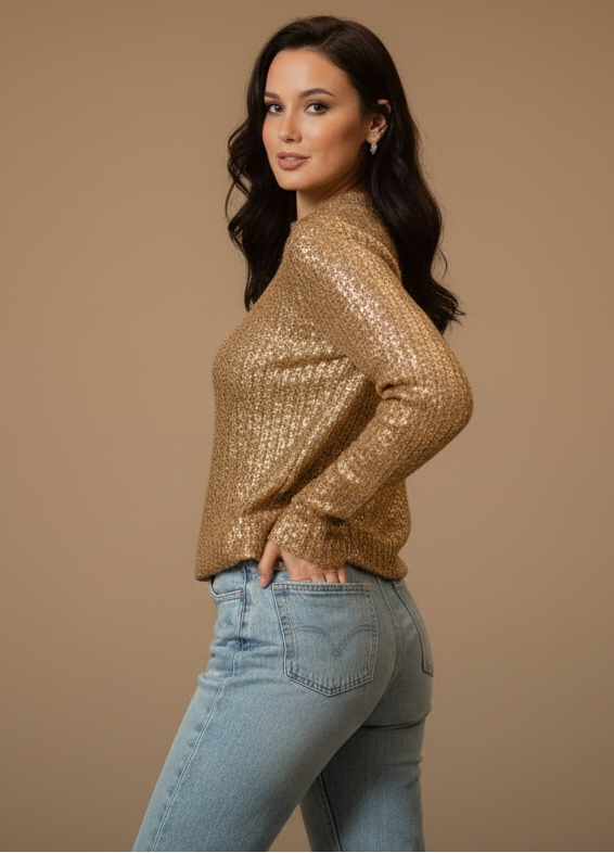 Crew Neck Metallic Sweater