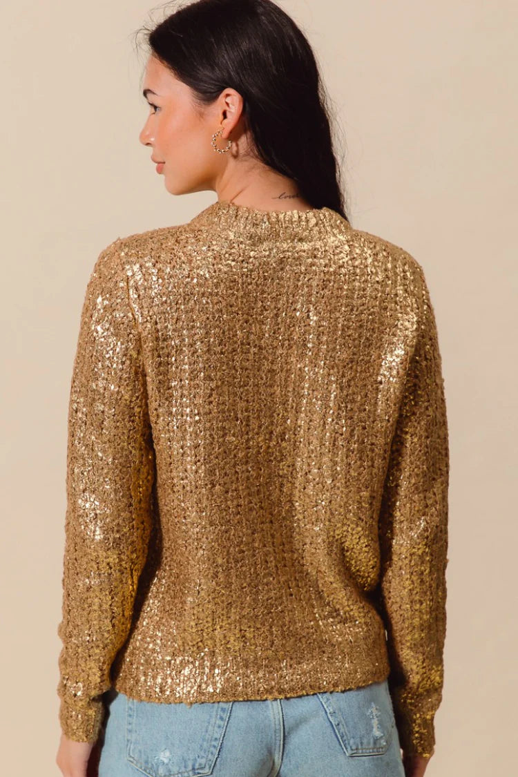 Crew Neck Metallic Sweater