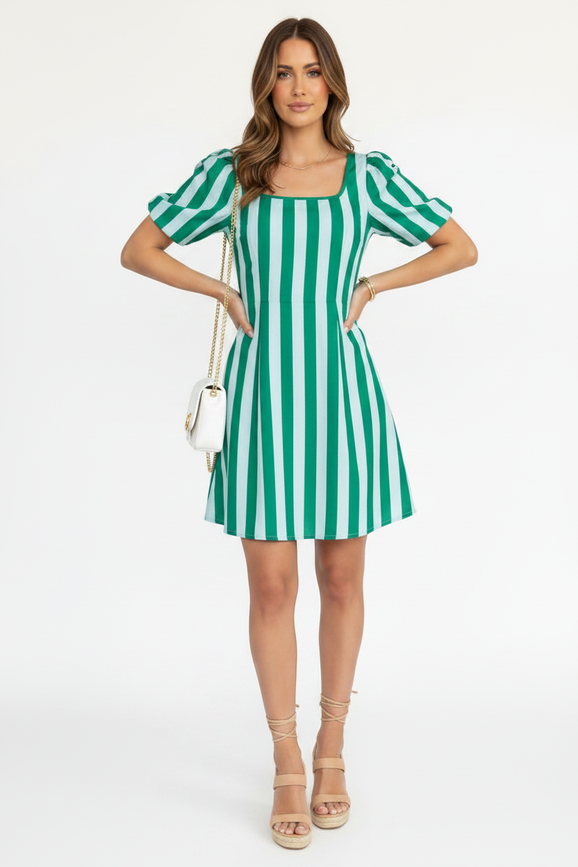 Striped Green & Mint Mini Dress