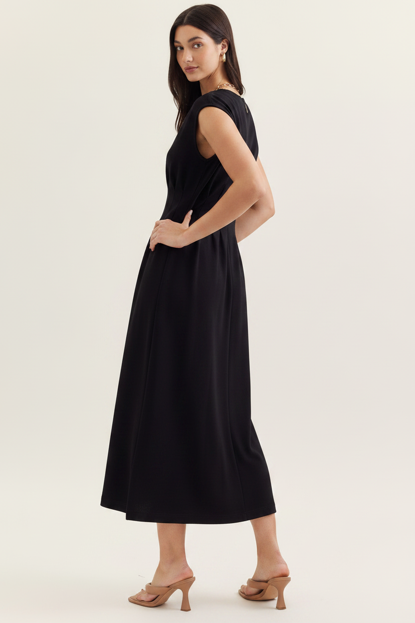 Pintuck Waist Midi Dress