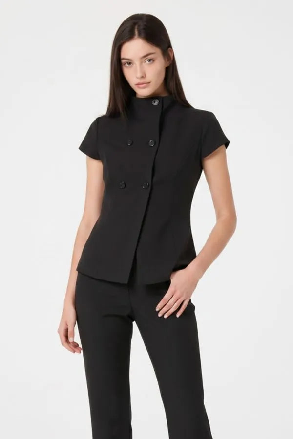 Double Breasted Cap Sleeve Top