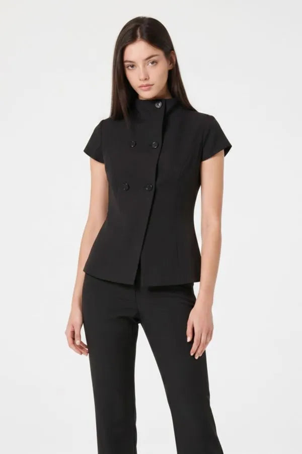 Double Breasted Cap Sleeve Top