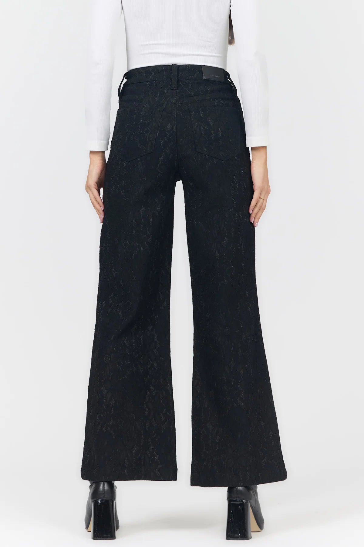 Fiona Wide Leg Jeans Black Lace