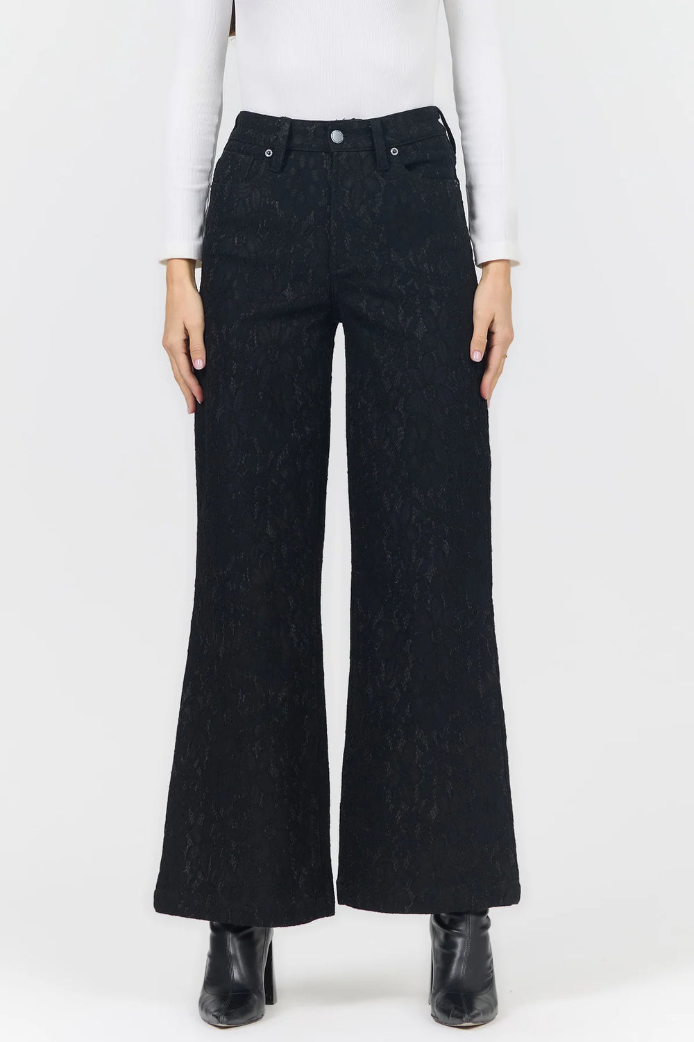 Fiona Wide Leg Jeans Black Lace