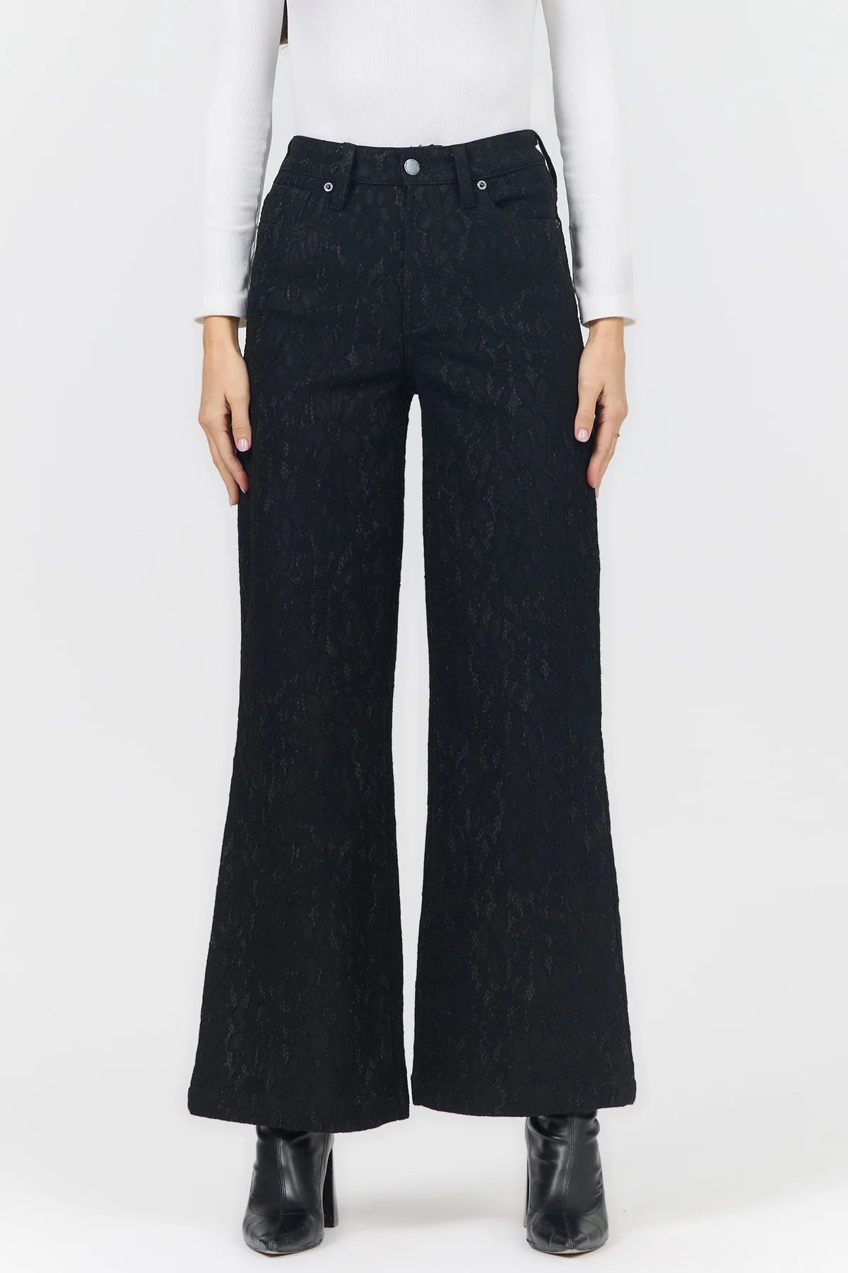 Fiona Wide Leg Jeans Black Lace