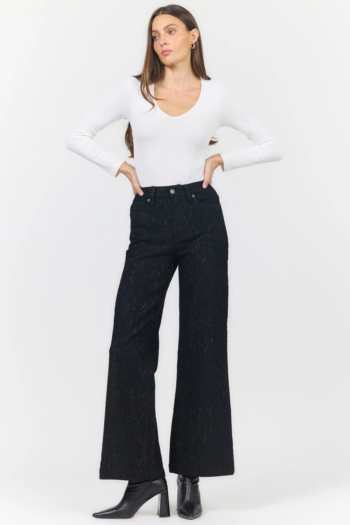 Fiona Wide Leg Jeans Black Lace
