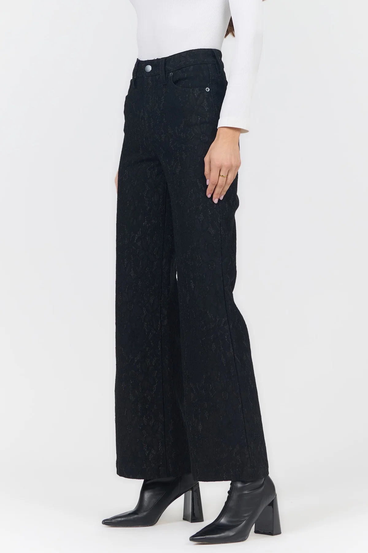 Fiona Wide Leg Jeans Black Lace