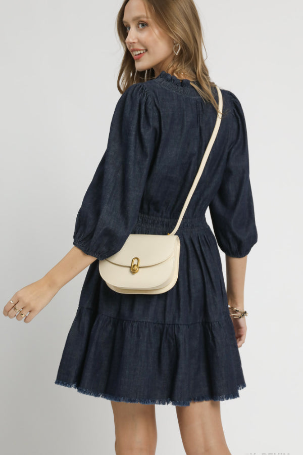 Denim Ruffle Trim Tiered Mini Dress