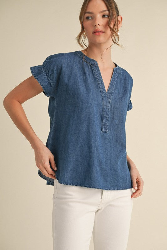 Denim Shot Sleeves Top