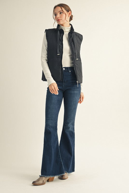 Drawstring High Neck Puffer Vest