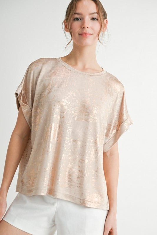 Drop Shoulder Metallic Top