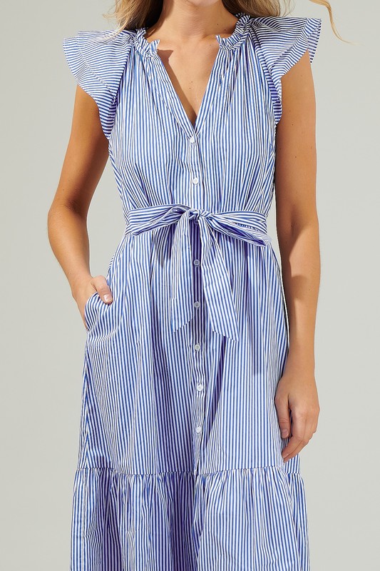 Dynamite Stripped Button Midi Dress