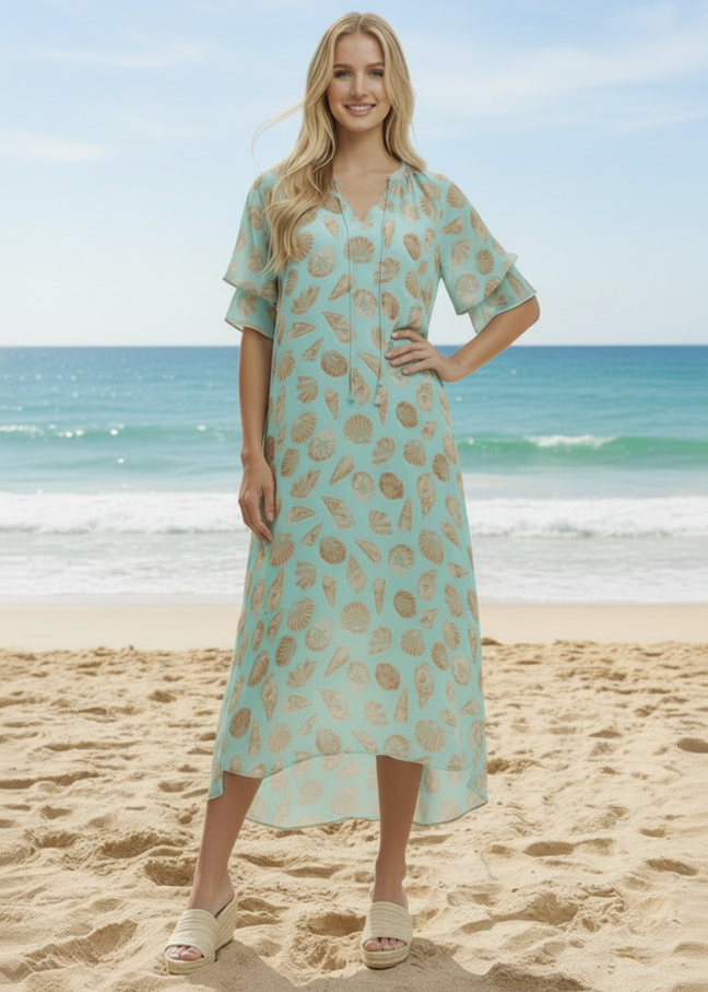 Shell Print Midi Dress