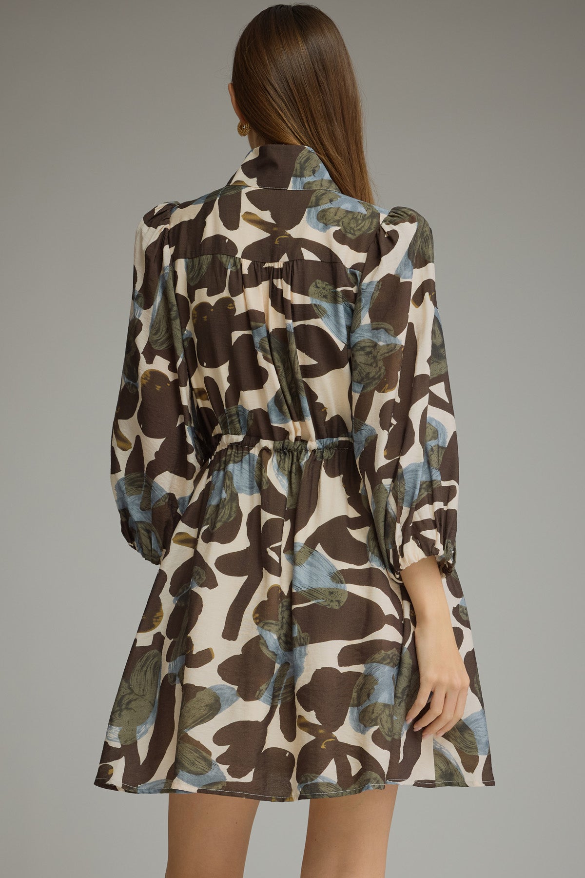 Balloon Sleeve Dress w/ Drawstring Waist