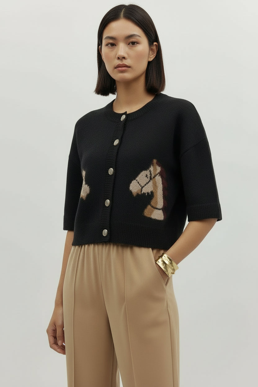 Horse Motif Cardigan Sweater