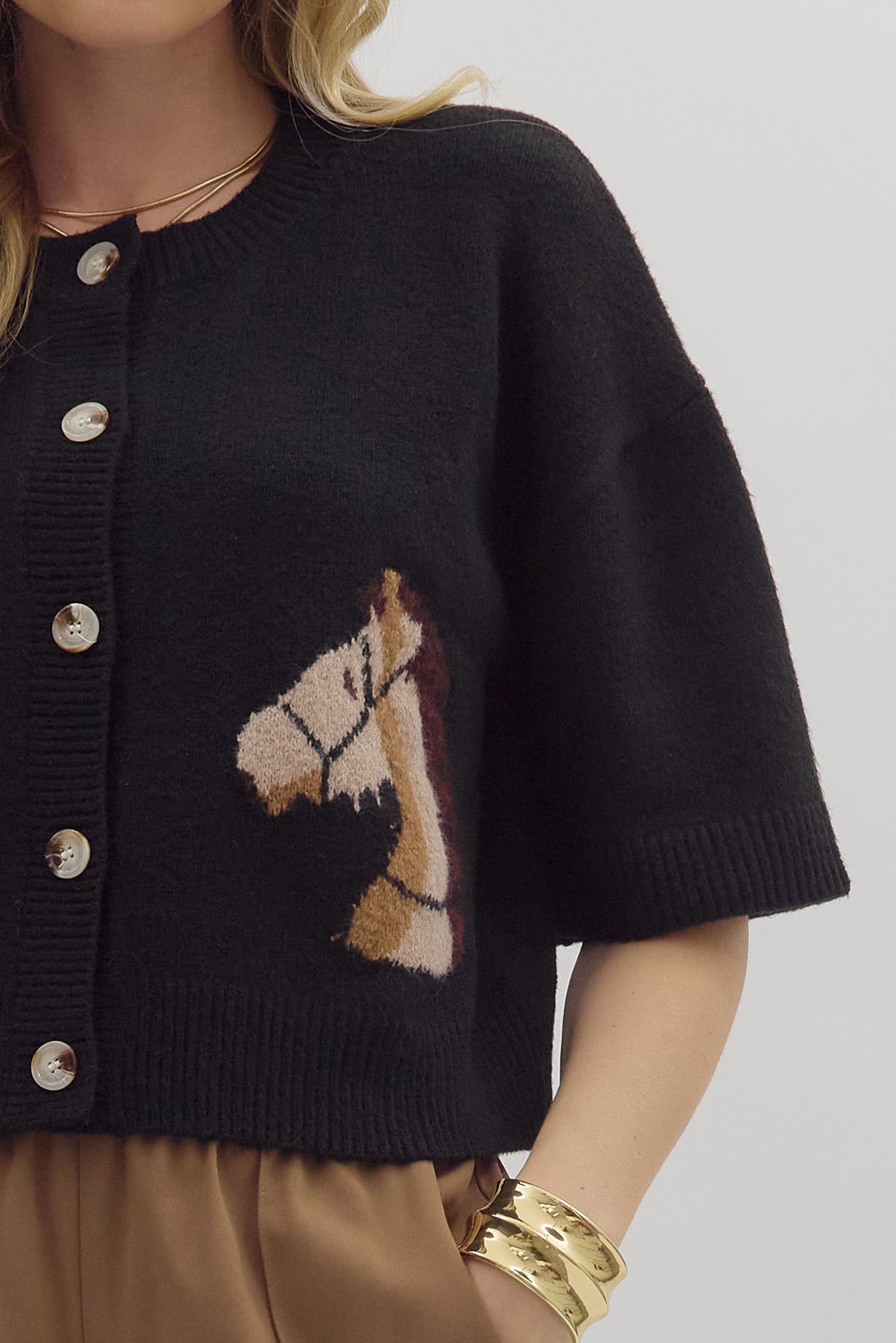 Horse Motif Cardigan Sweater