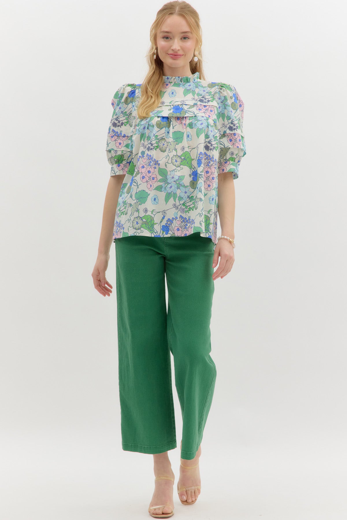 Floral Pastel Pleated Front Top