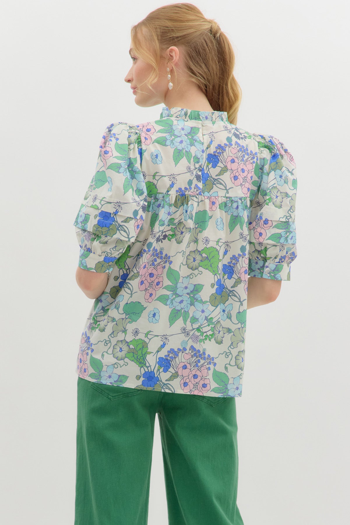 Floral Pastel Pleated Front Top