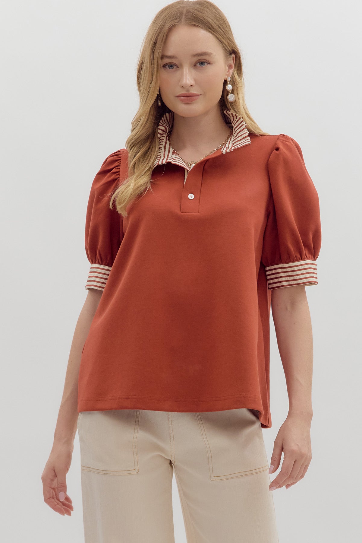 Knit Contrast Striped Ruffle Top