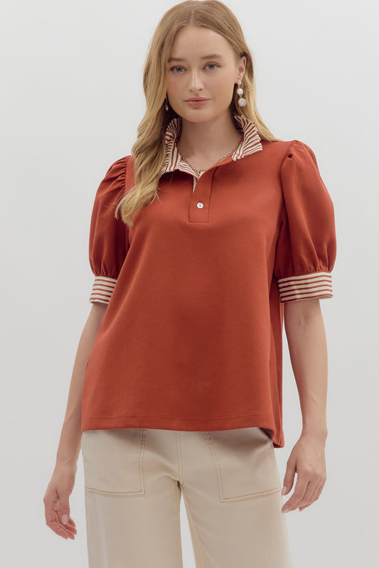 Knit Contrast Striped Ruffle Top