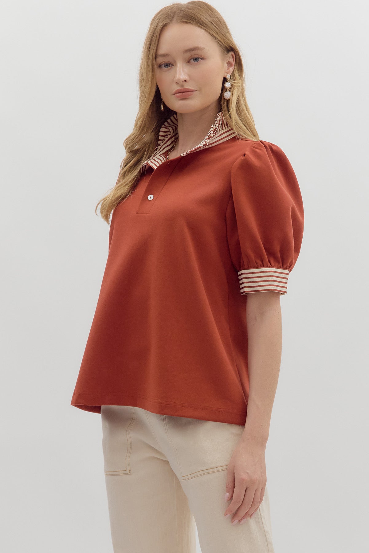 Knit Contrast Striped Ruffle Top