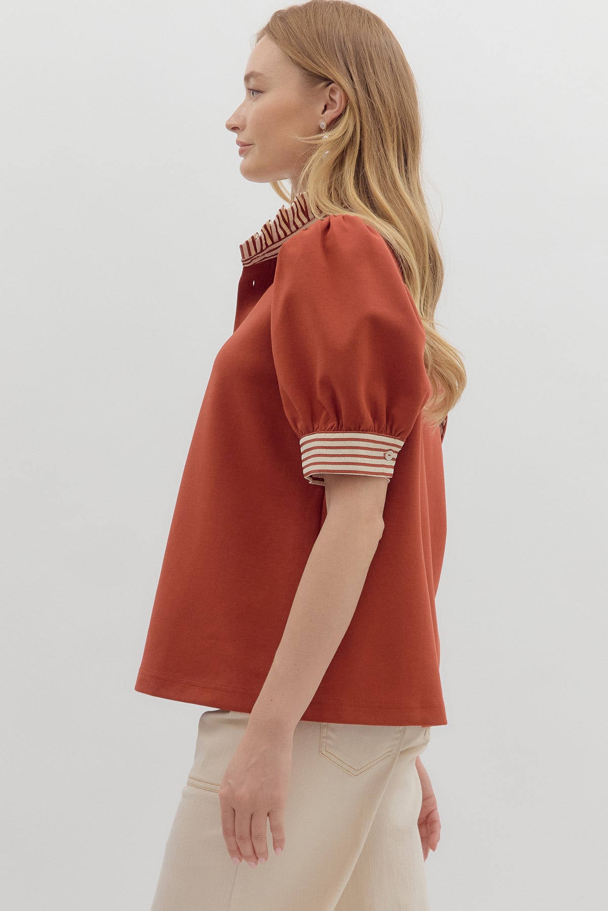 Knit Contrast Striped Ruffle Top