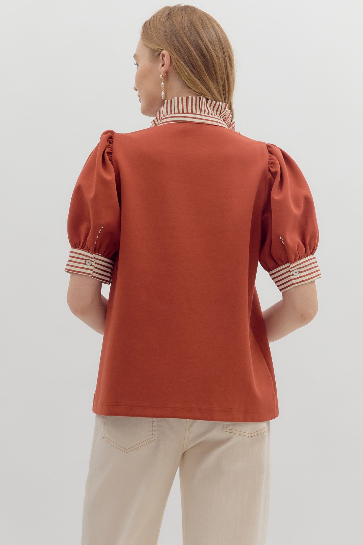 Knit Contrast Striped Ruffle Top