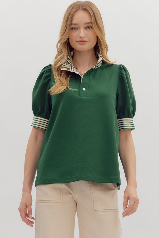Knit Contrast Striped Ruffle Top