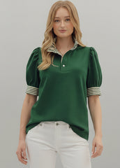 The Masters Striped Accent Ruffle Top