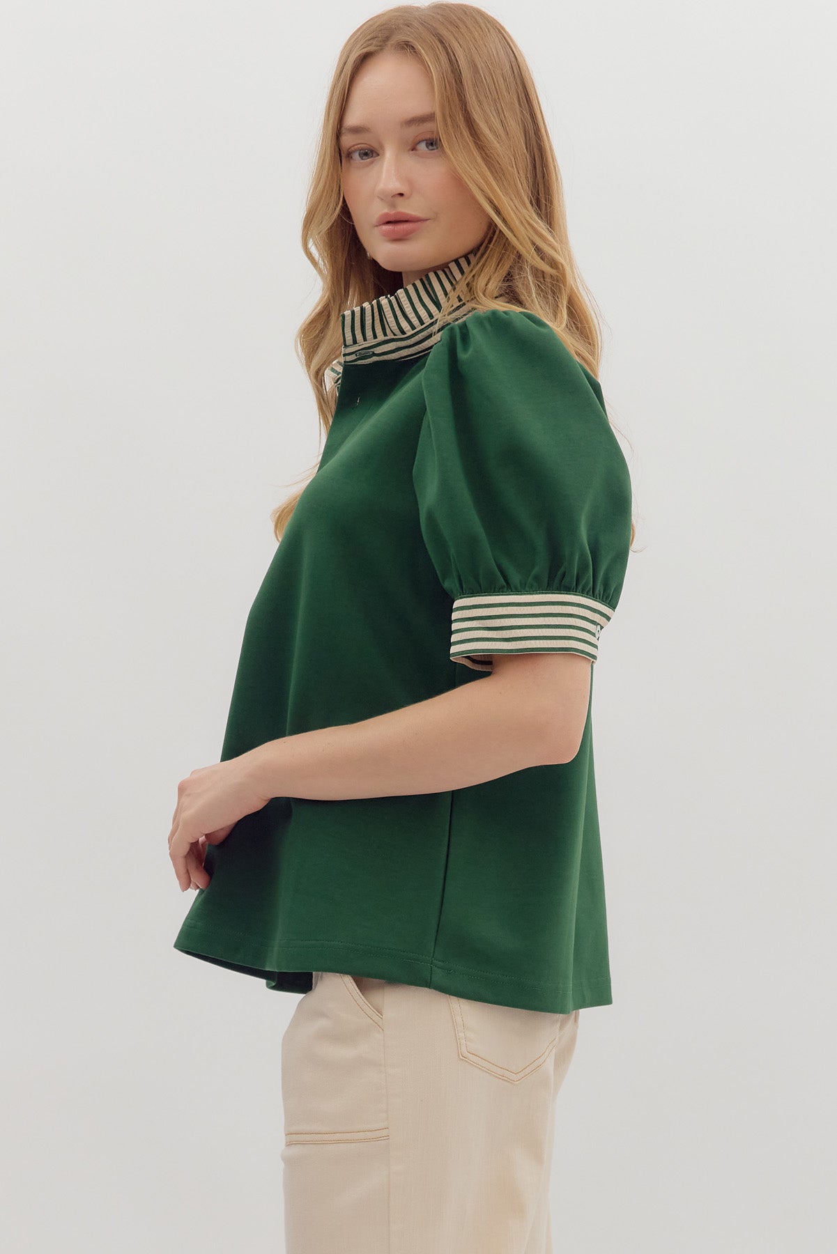 Knit Contrast Striped Ruffle Top