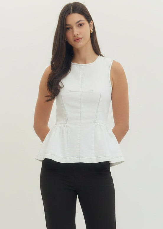 White Denim Peplum Tank