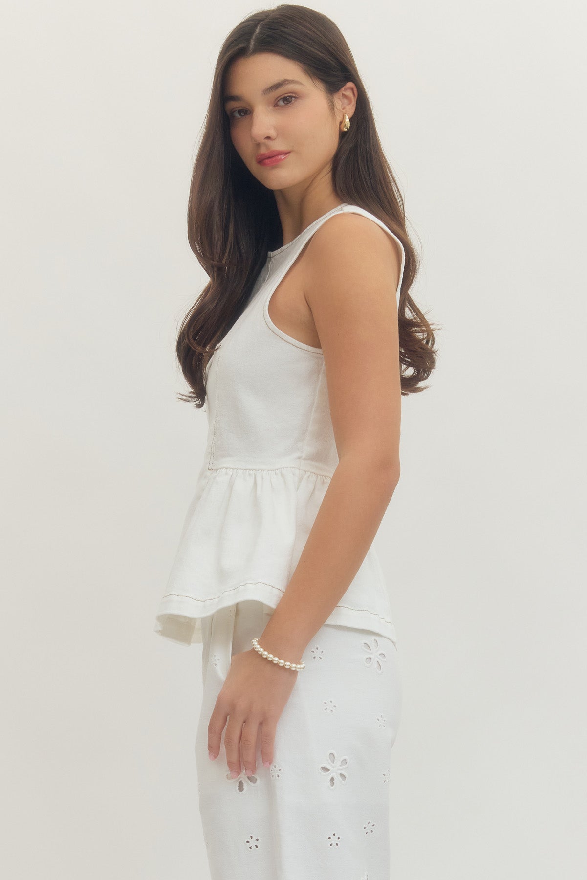 White Denim Peplum Tank