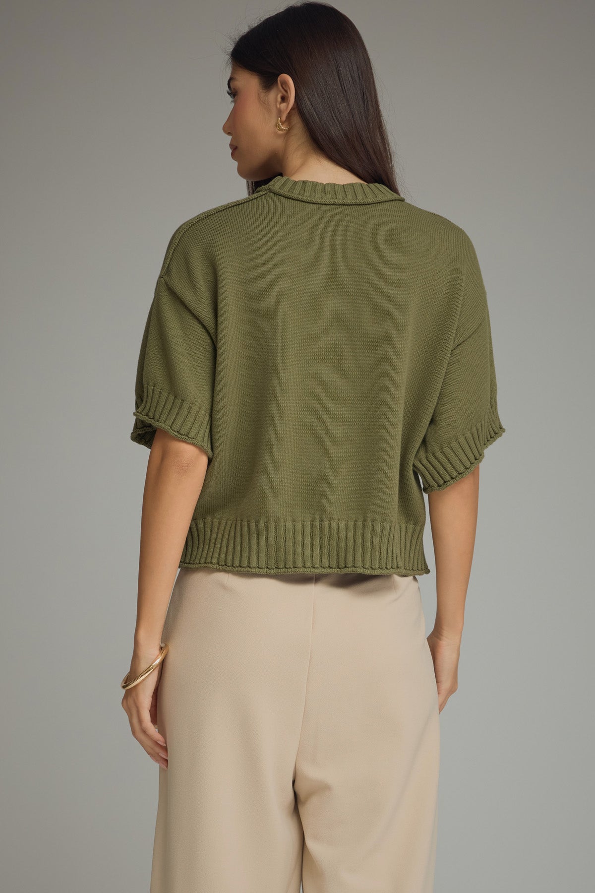 Ribbed Trim Detail Sweater Olive