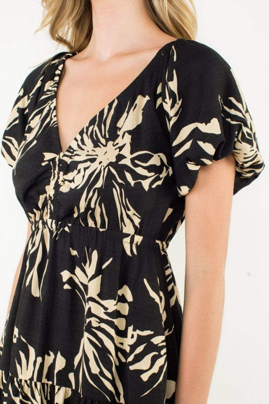 Ebony & Ivory Floral Print Maxi Dress