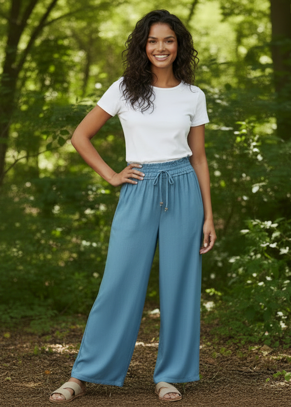 THML Elastic Drawstring Waist Chambray Pants