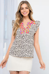 THML Embroiderd Cheetah Print Top