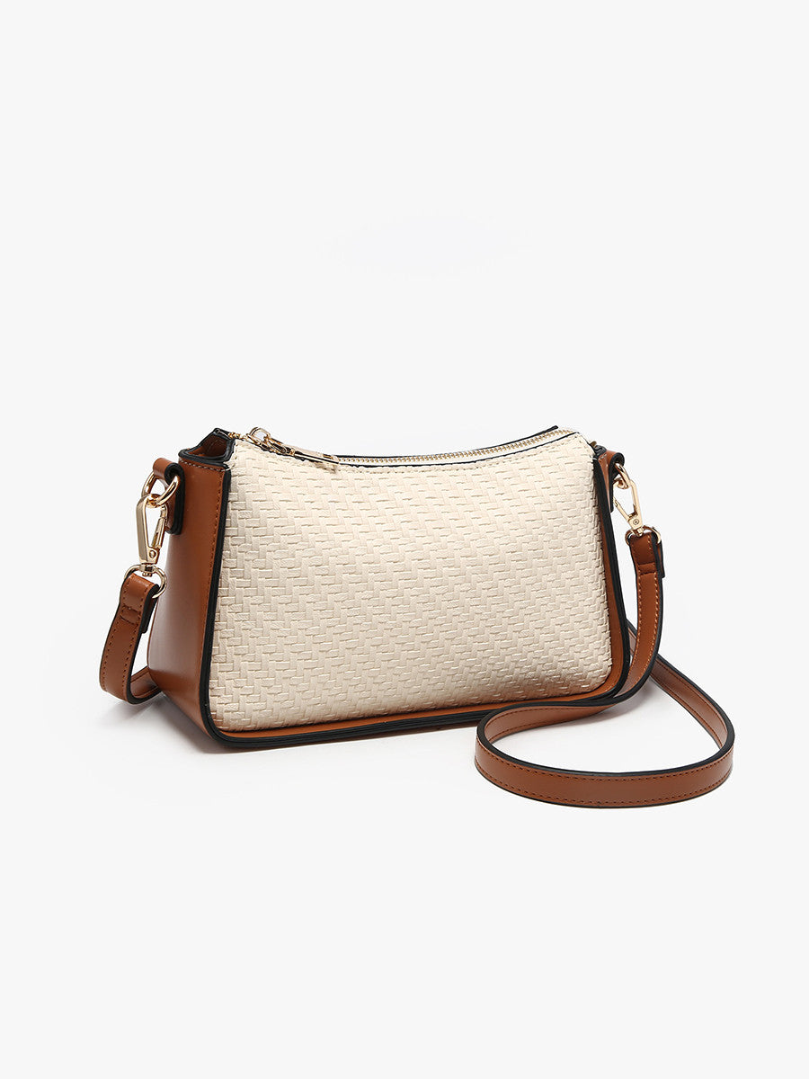 Everly Faux Woven Crossbody Bag w/ Top Zip Closure