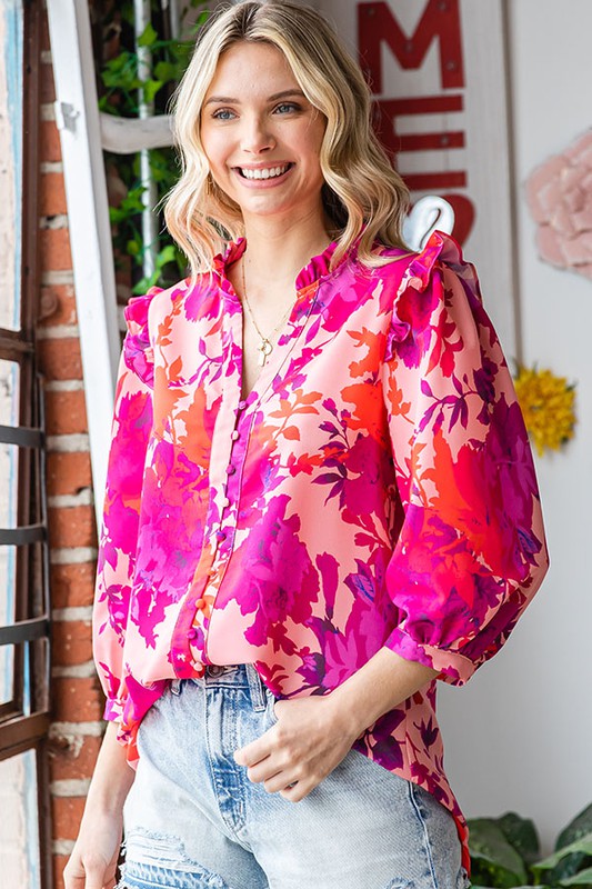 Floral Print Ruffled Blouse