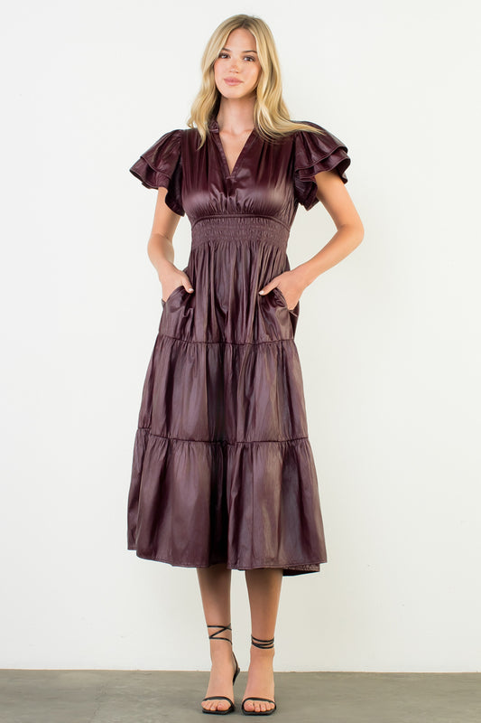 THML Faux Leather Midi Dress