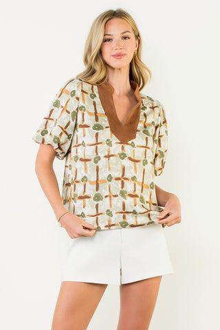 Abstract Suede Accent Top