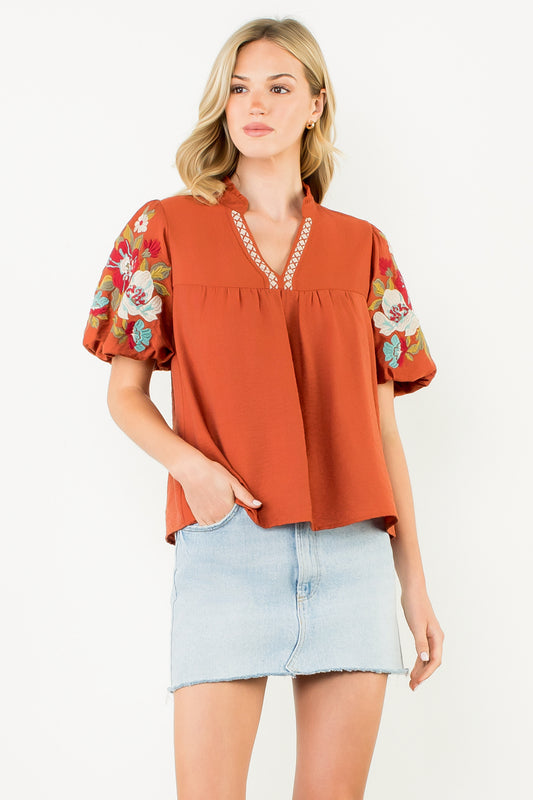 Amber Embroidered V-neck Top