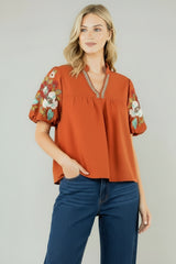 THML Amber Embroidered V-neck Top