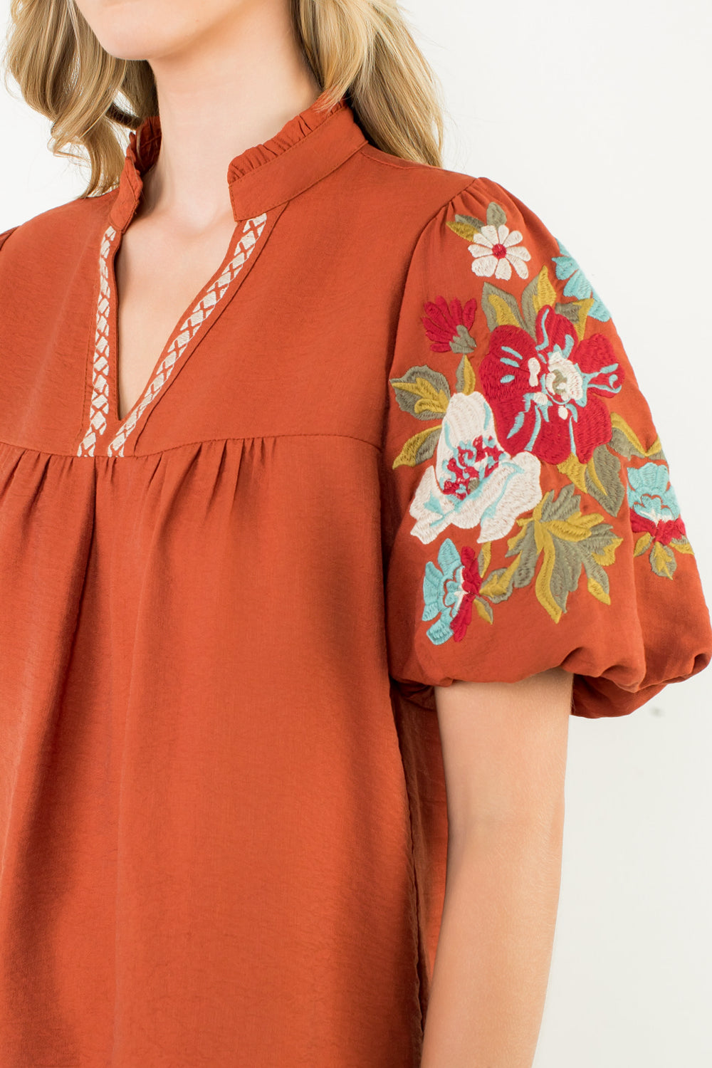 Amber Embroidered V-neck Top
