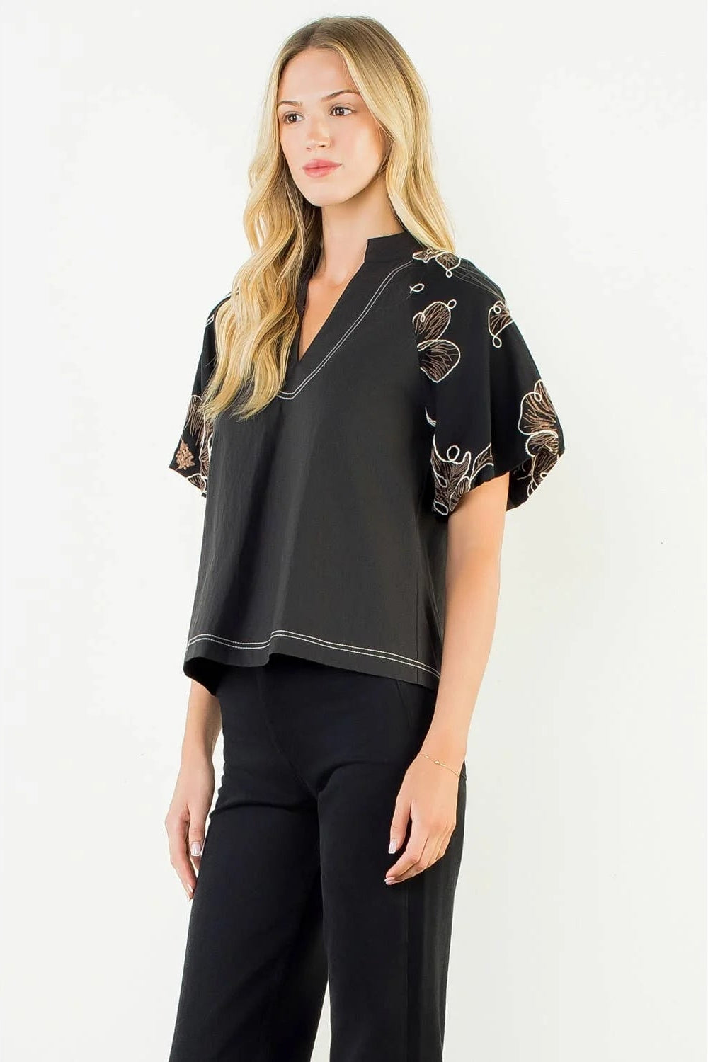 THML Puff Sleeve With Embroidery Detail Top
